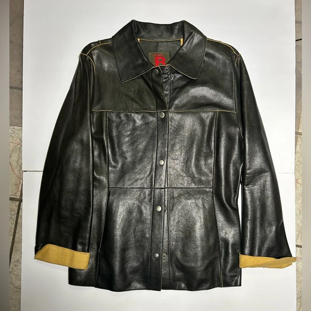 Bernardo Vintage Black Leather Jacket with Gold Accents
